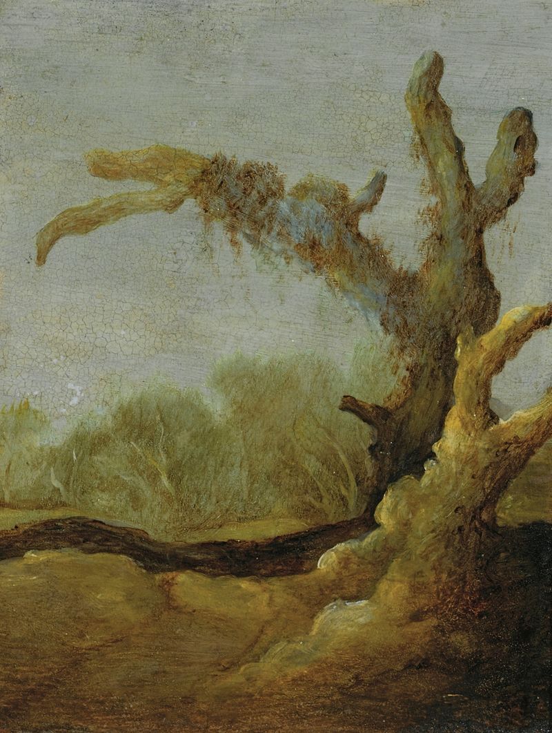 A tree trunk in a landscape, oil painting by Jacob van Geel
