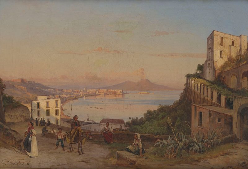 View of the Gulf of Naples with Vesuvius, oil painting by Giacinto Gigante