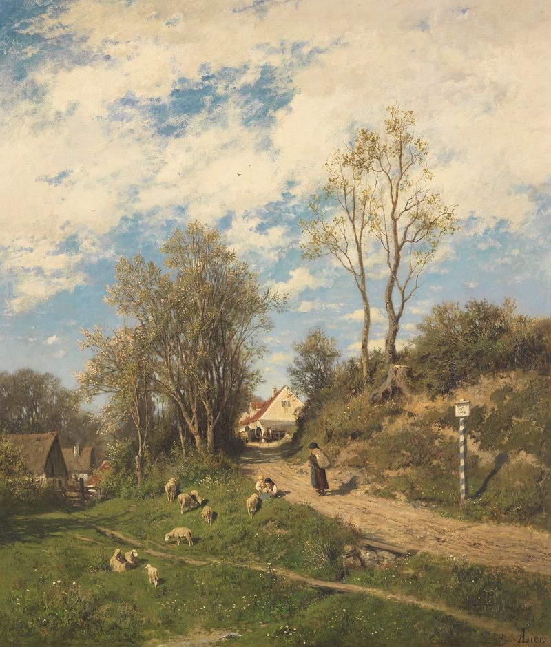 Botanical scene with vibrant flowers in Frühlingsmorgen by Adolf Heinrich Lier, oil painting