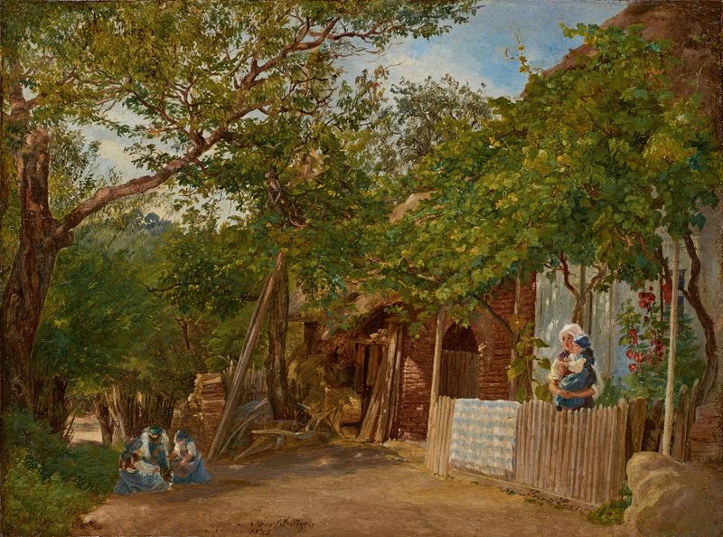 Landscape with vibrant greens by Friedrich Loos, oil painting
