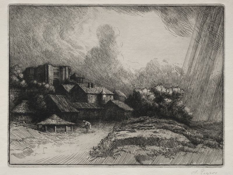 Paisagem de The Abbey Farm de Alphonse Legros, óleo sobre tela