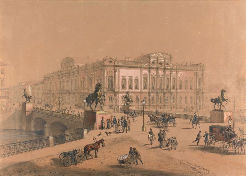View Of The Anichkov Bridge, St Petersburg by Iosef Iosefovich Charlemagne, medium unknown