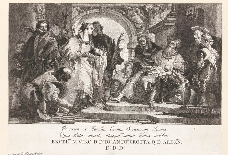 Gravura religiosa de Giovanni Domenico Tiepolo mostrando Santa Grata exibindo a cabeça de São Alexandre.