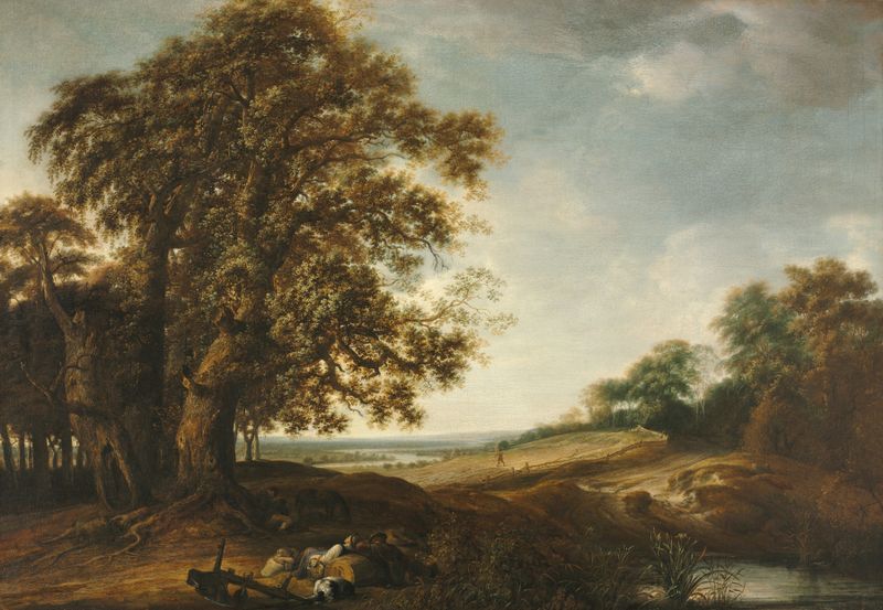 Sleeping Peasants near Fields, óleo sobre tela de Simon de Vlieger