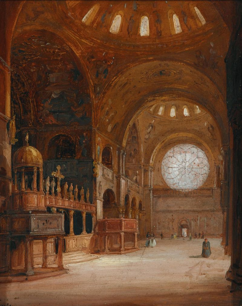 Interior view of the Basilica di San Marco, oil on canvas by Carlo Canella