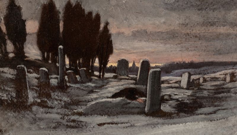 Figurative oil painting by Elihu Vedder depicting a solitary figure in a muted landscape.