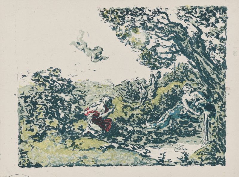 La source de Ker-Xavier Roussel, óleo sobre tela representando figuras perto de um riacho.