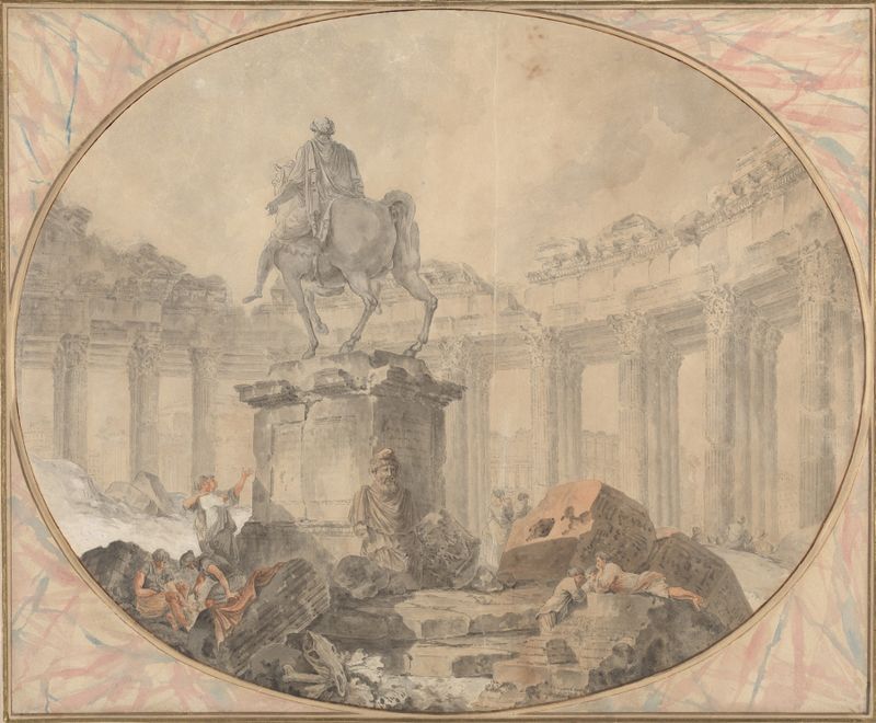 Estátua equestre de Marco Aurélio em bronze de Hubert Robert
