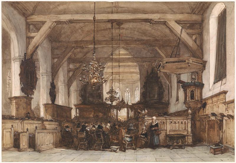 Interior of a church with light and shadows, oil on canvas by Johannes Bosboom