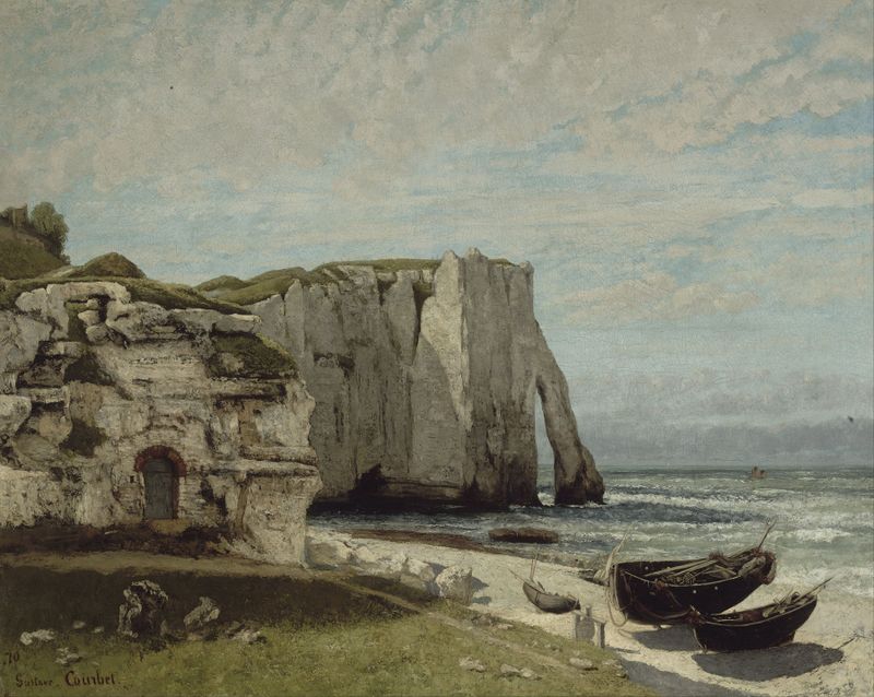 The Etretat Cliffs after the Storm, oil on canvas by Gustave Courbet, depicting rugged cliffs and turbulent waves.