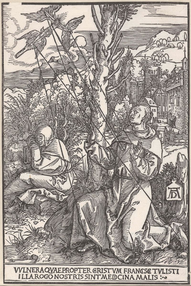 De stigmatisatie van de Heilige Franciscus, grabado de Albrecht Dürer