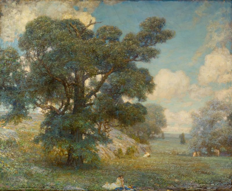 Landscape of summer fields with sunlight, oil painting by Louis Loeb