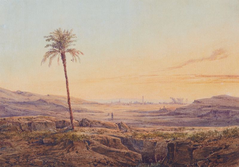 Heliopolis bei Sonnenuntergang, oil on canvas by Friedrich Otto Georgi depicting a vibrant sunset landscape.