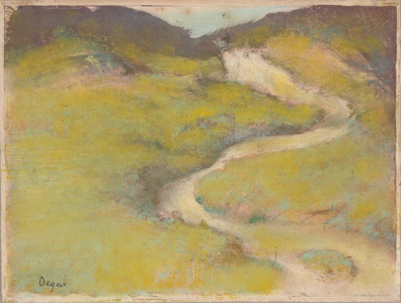 Pathway in a Field by Edgar Degas, oil on canvas depicting a winding path through lush greenery.