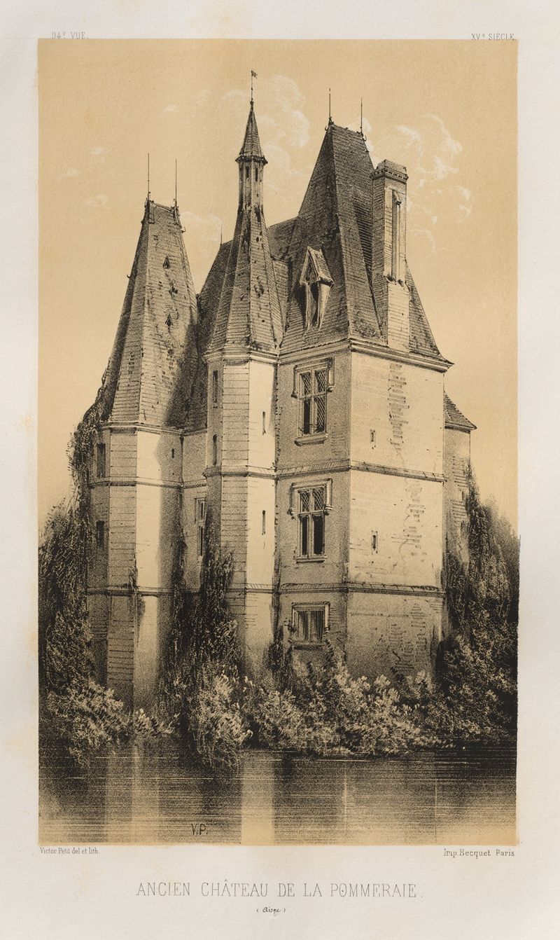 Paisagem do Ancien Château de la Pommeraie por Victor Petit, óleo sobre tela
