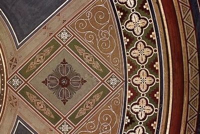 Fresco by Eva Bollert depicting intricate ceiling patterns and colors.