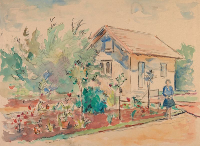 Oil on canvas by Sofija Paraszczuk depicting a garden with vibrant flowers.