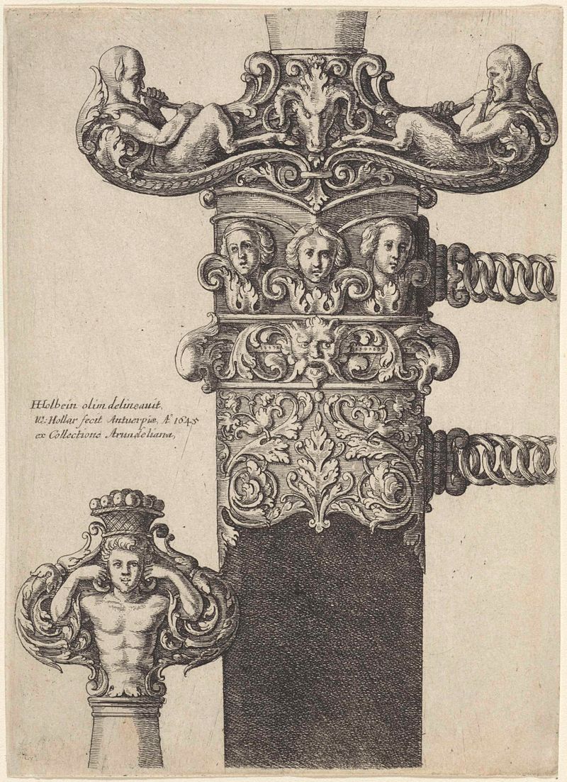Ornate dagger design etching by Wenceslaus Hollar featuring floral motifs and scrollwork.