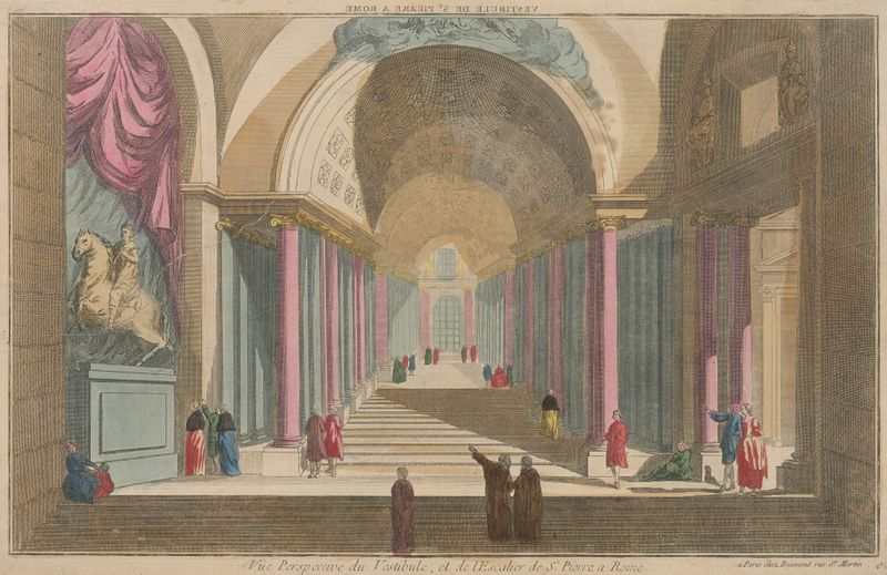 Vista en Perspectiva del Vestíbulo y la Escalera de San Pedro, estilo Barroco, autor desconocido