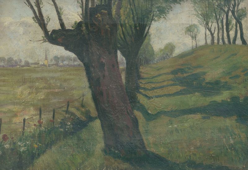 Landscape with rolling hills and soft colors by Ján Thain, oil painting