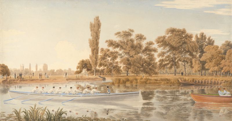 The Exeter College Eight on the Isis, oil on canvas by William Turner of Oxford, depicting rowers on a river.