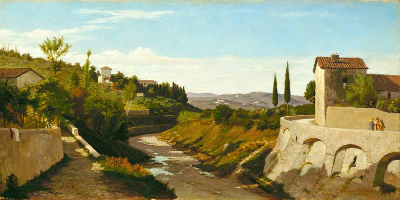 Paisaje con colinas y vegetación, pintura al óleo de Elihu Vedder