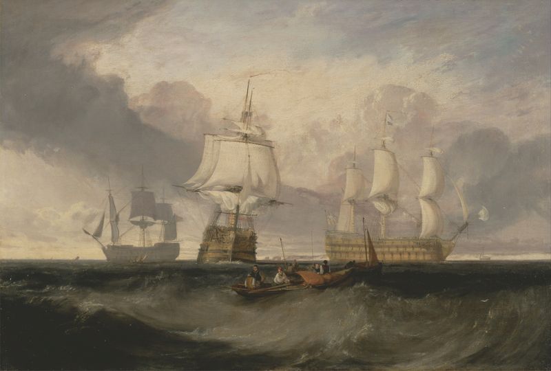 A Vitória Retornando de Trafalgar, pintura a óleo de Joseph Mallord William Turner que retrata um navio em águas turbulentas.