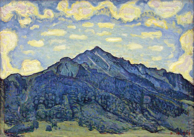 Landschaft in den Schweizer Alpen by Ferdinand Hodler, oil on canvas depicting Swiss mountains and light.