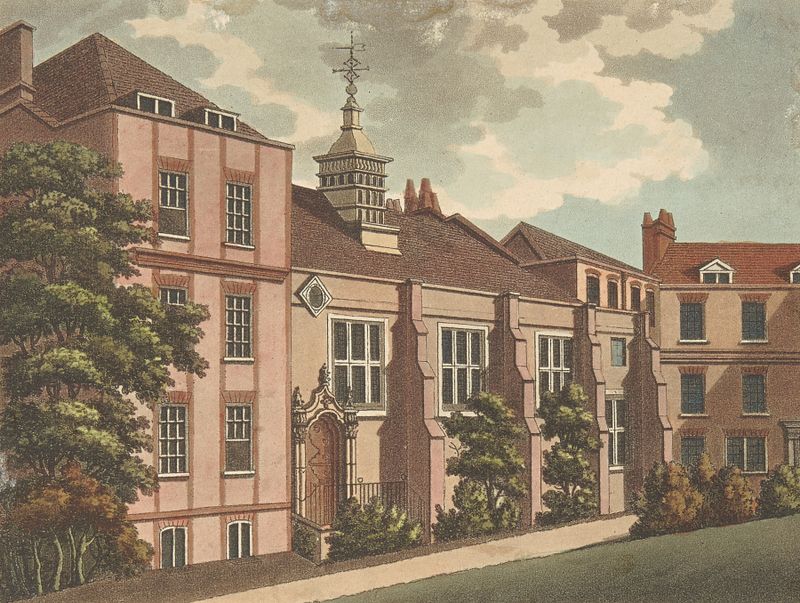 Staple Inn de Samuel Ireland, óleo sobre tela, mostrando um edifício histórico com fachada intrincada e luz quente.