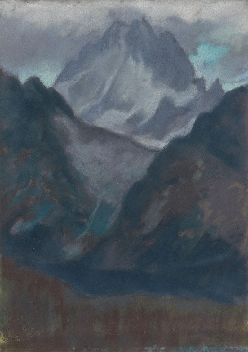 Landscape of mountains and valley with sunlight, oil painting by Zolo Palugyay