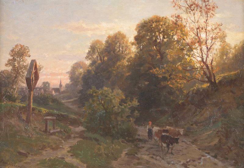 Evening on the countryside, oil on canvas by Paul Weber