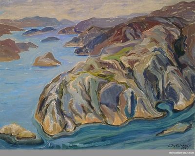 Pintura abstrata a óleo de Lilly Rydström-Wickelberg com cores dinâmicas e jogo de luz.