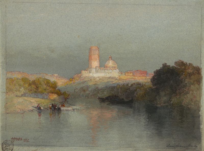 Hacienda en el río Lerma, paisaje de Thomas Moran, pintura al óleo