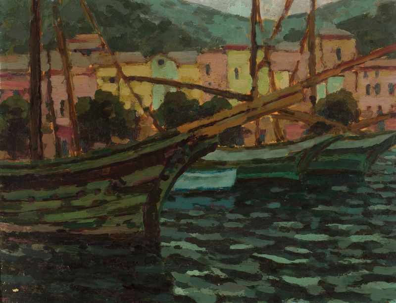 Proas de barcos emergindo da água, óleo sobre tela de Jan Bohuszewicz