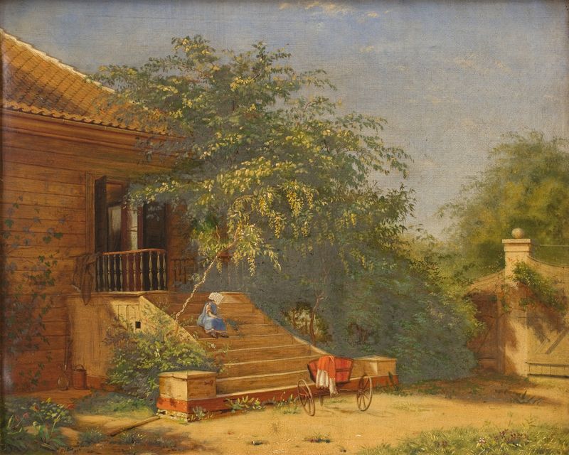 Os Degraus do Jardim que Levam ao Estúdio do Pintor Christen Købke em Blegdammen, Copenhague, por Frants Diderik Bøe, óleo