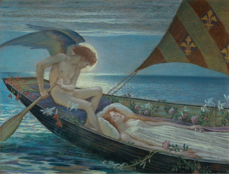 Ethereal figures in soft colors, oil painting by Walter Crane, 1902