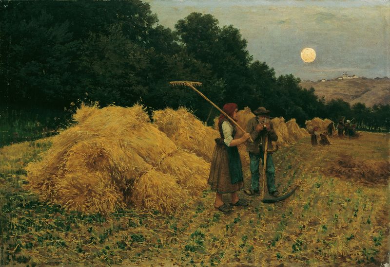 Pintura a óleo de Theodor Von Hörmann retratando um nascer da lua sobre campos ao crepúsculo.