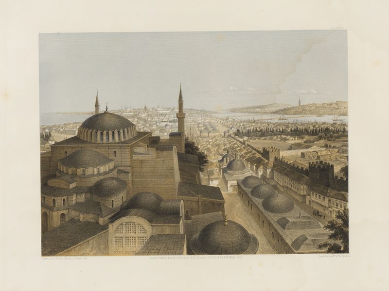 Interior view of Aya Sofia lithograph by Gaspare Fossati