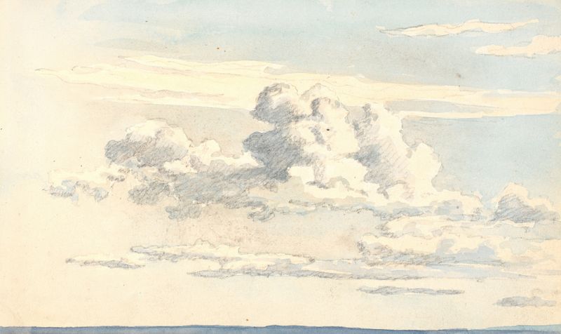 Landscape with clouds and light in Skystudie by Martinus Rørbye, oil painting