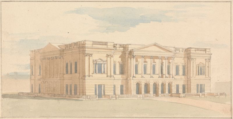 Grabado de la fachada de York House por Benjamin Dean Wyatt