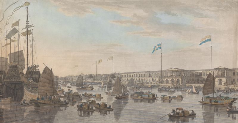 The European Factories at Canton in China, aquatint by William Daniell