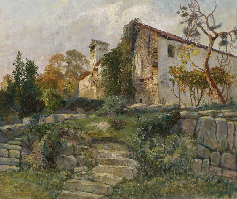 Altes Gemäuer de Marie Egner, realismo, retratando pedras desgastadas e folhagem