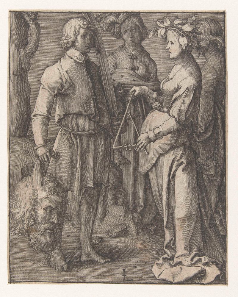 Grabado de Lucas van Leyden que representa a David en triunfo, 1511-1515