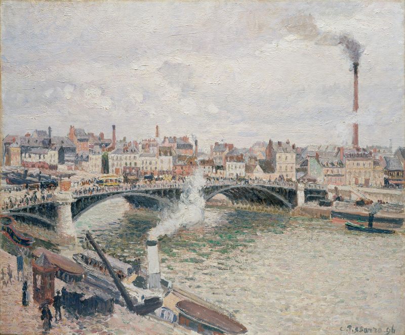 Paisagem de um dia nublado em Rouen, pintura a óleo de Camille Pissarro
