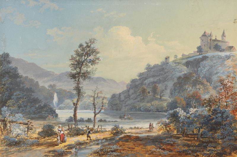 Landscape featuring Schloss Birseck by Johann Baptist Stuntz, medium unknown