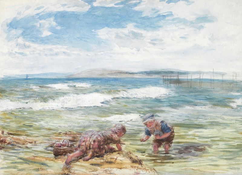 Tarbert, Well May The Boatie Row by William Mctaggart, oil painting of a tranquil marine scene