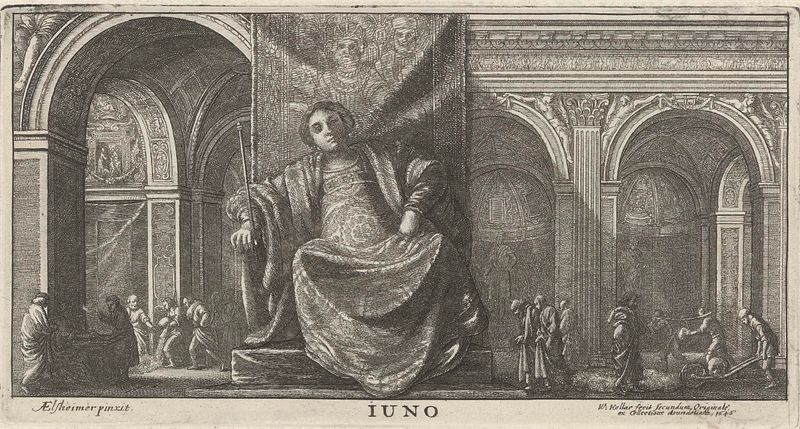 Juno, uma gravura de Wenceslaus Hollar, retratando a deusa em uma pose elegante.