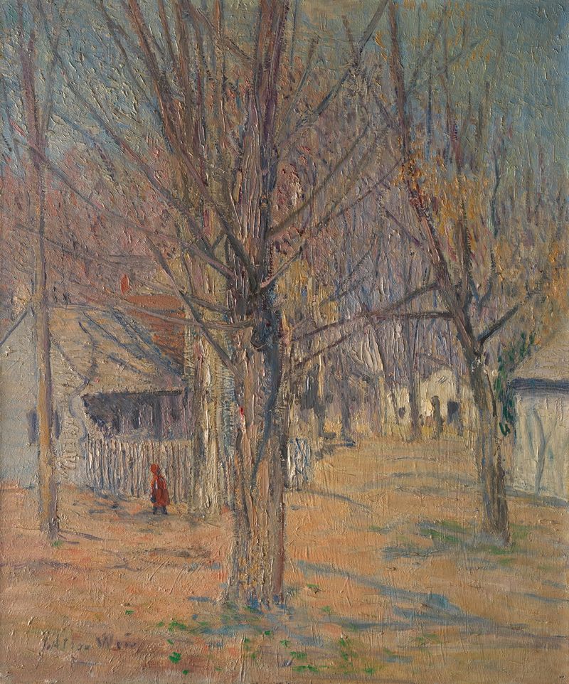 Genre scene depicting children going to school in Connecticut, oil painting by Julian Alden Weir