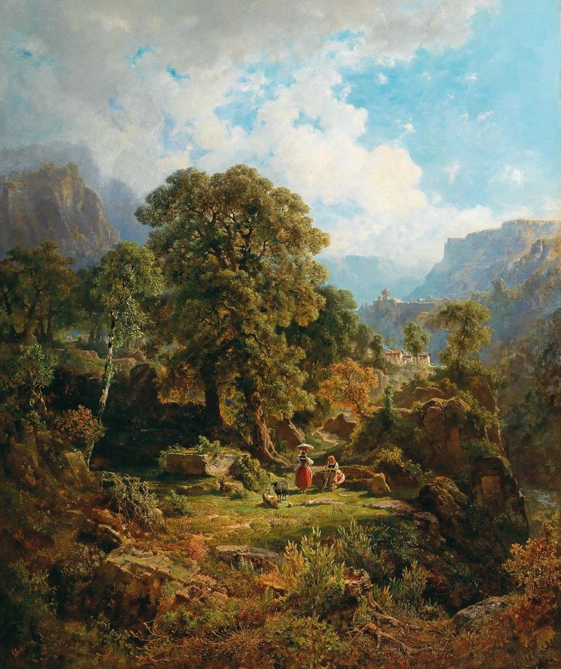 A landscape in the Fassa Valley by Gottfried Seelos, oil painting