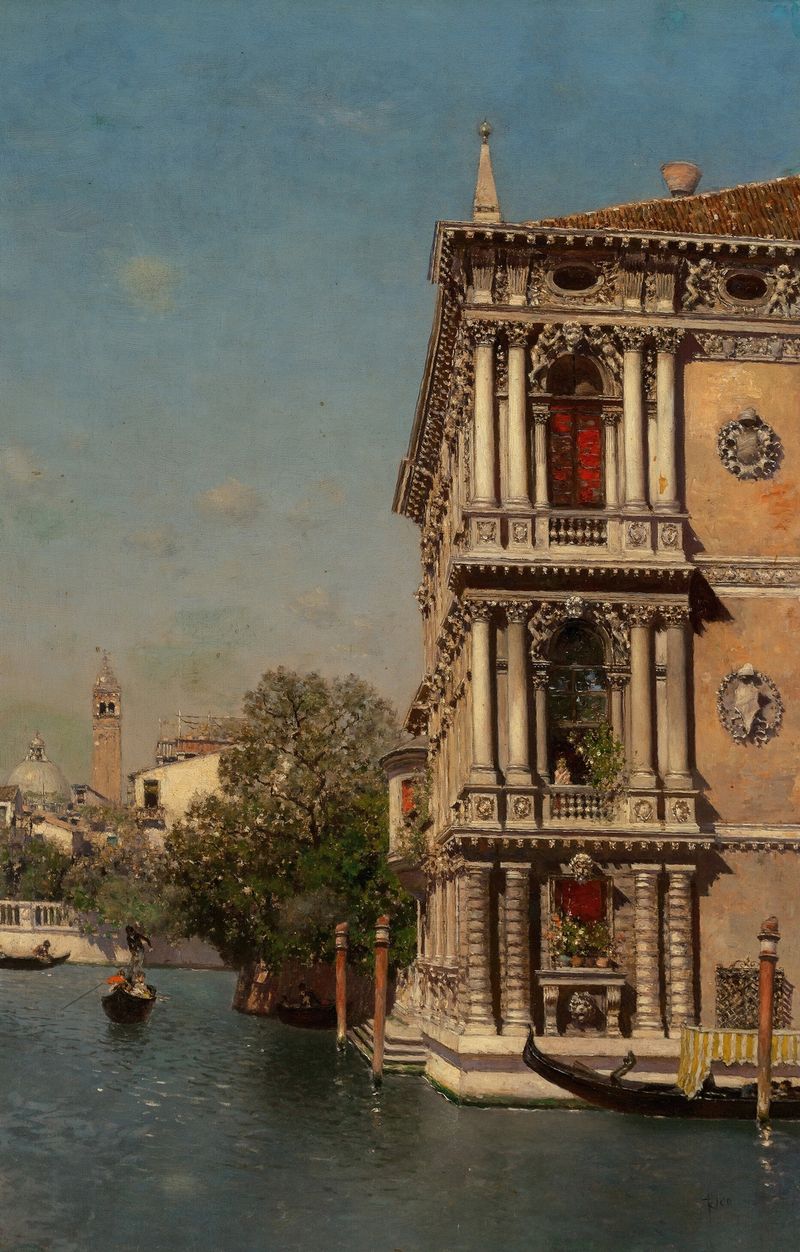 Paisagem veneziana com reflexos ao crepúsculo, óleo sobre tela de Martin Rico y Ortega